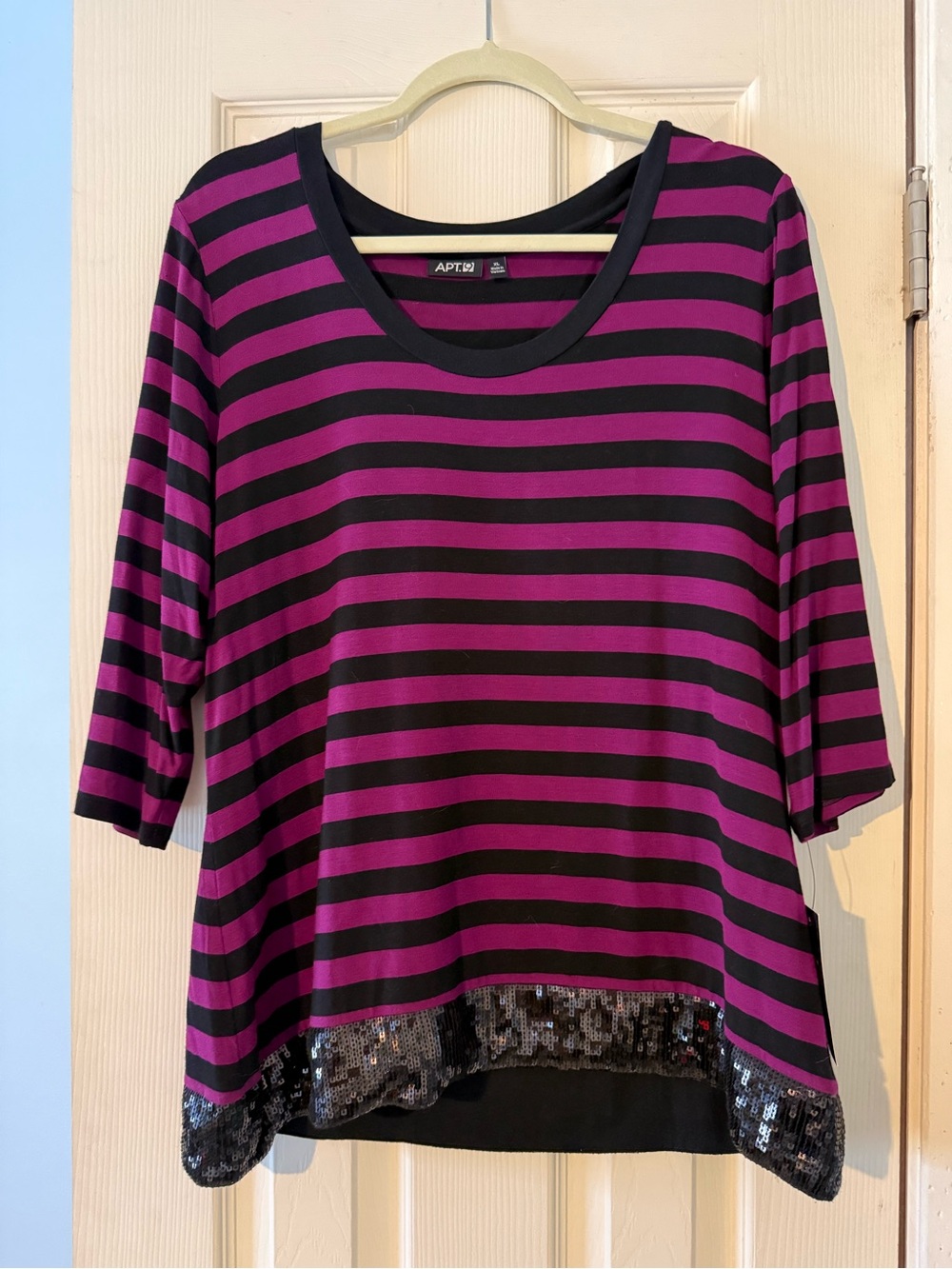 Apt. 9 Black and Purple Striped Sequin Hem Tunic